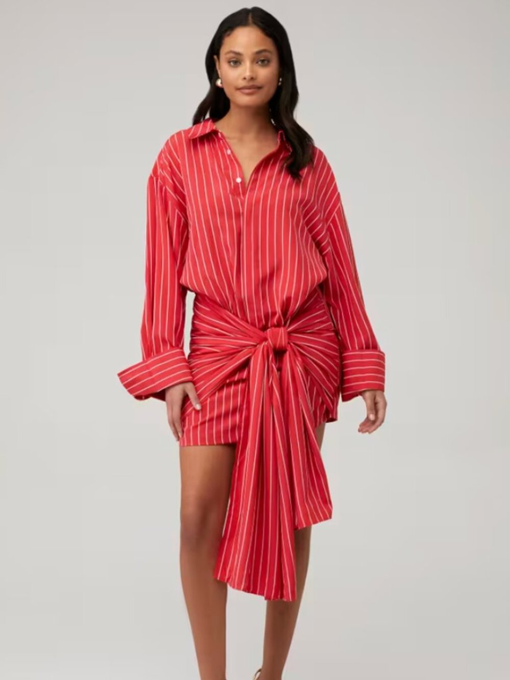 NWT Bardot Malira Shirt Dress in White & Red Stripe Size 4/Small